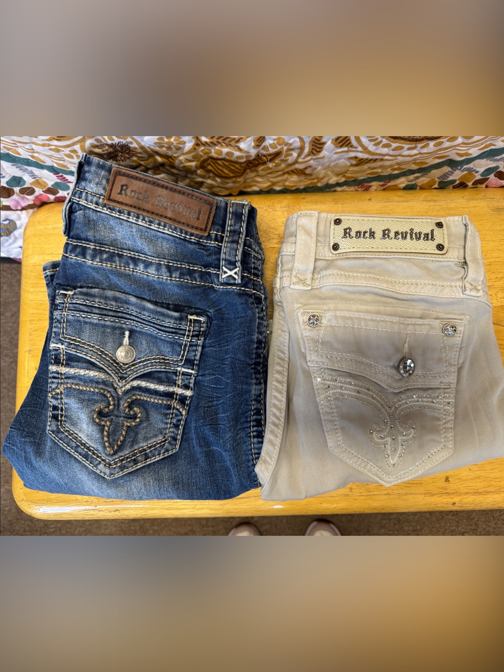 Rock Revival Women's Straights and Crop Jeans — Dark Blue & Cream